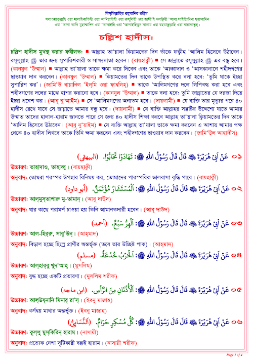 চল্লিশ হাদীস 1 PDF বই কভার