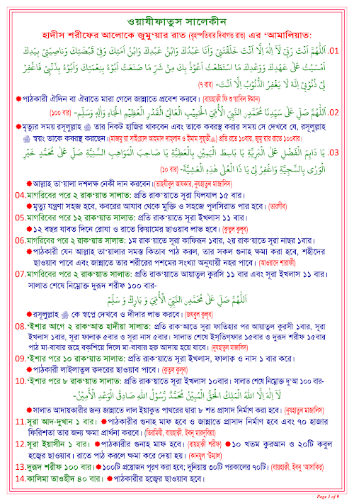 জুমুআর রাত ও দিনের আমল PDF বই কভার