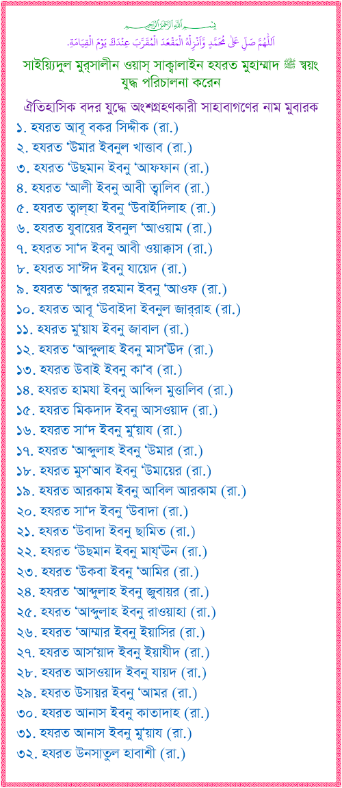 বদরী সাহাবাগণের নাম মুবারক PDF বই কভার